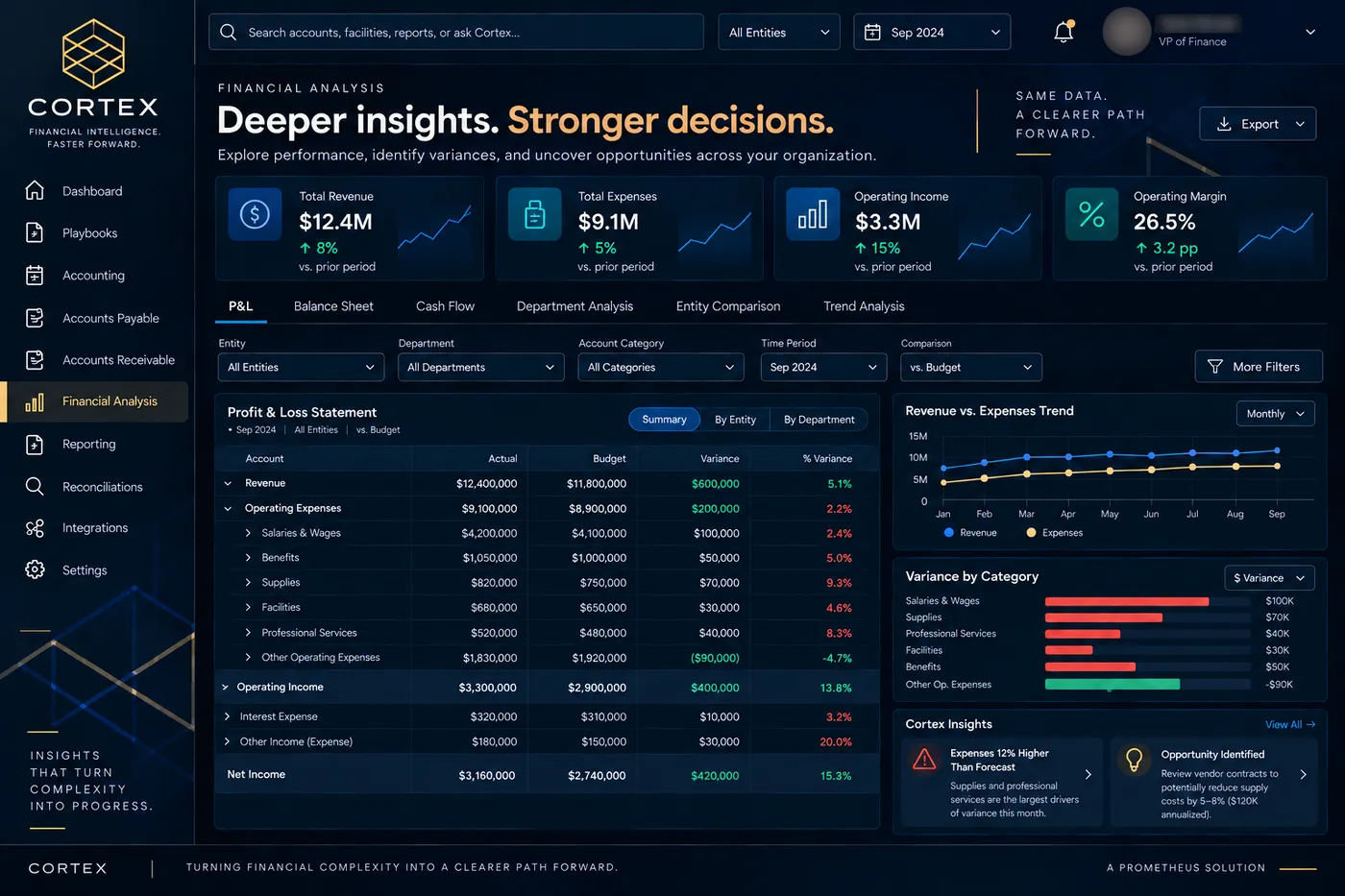 Example Cortex screen: financial analysis