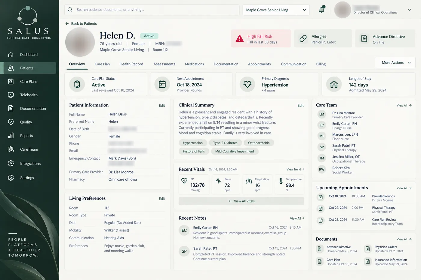 Example Salus screen: patient overview