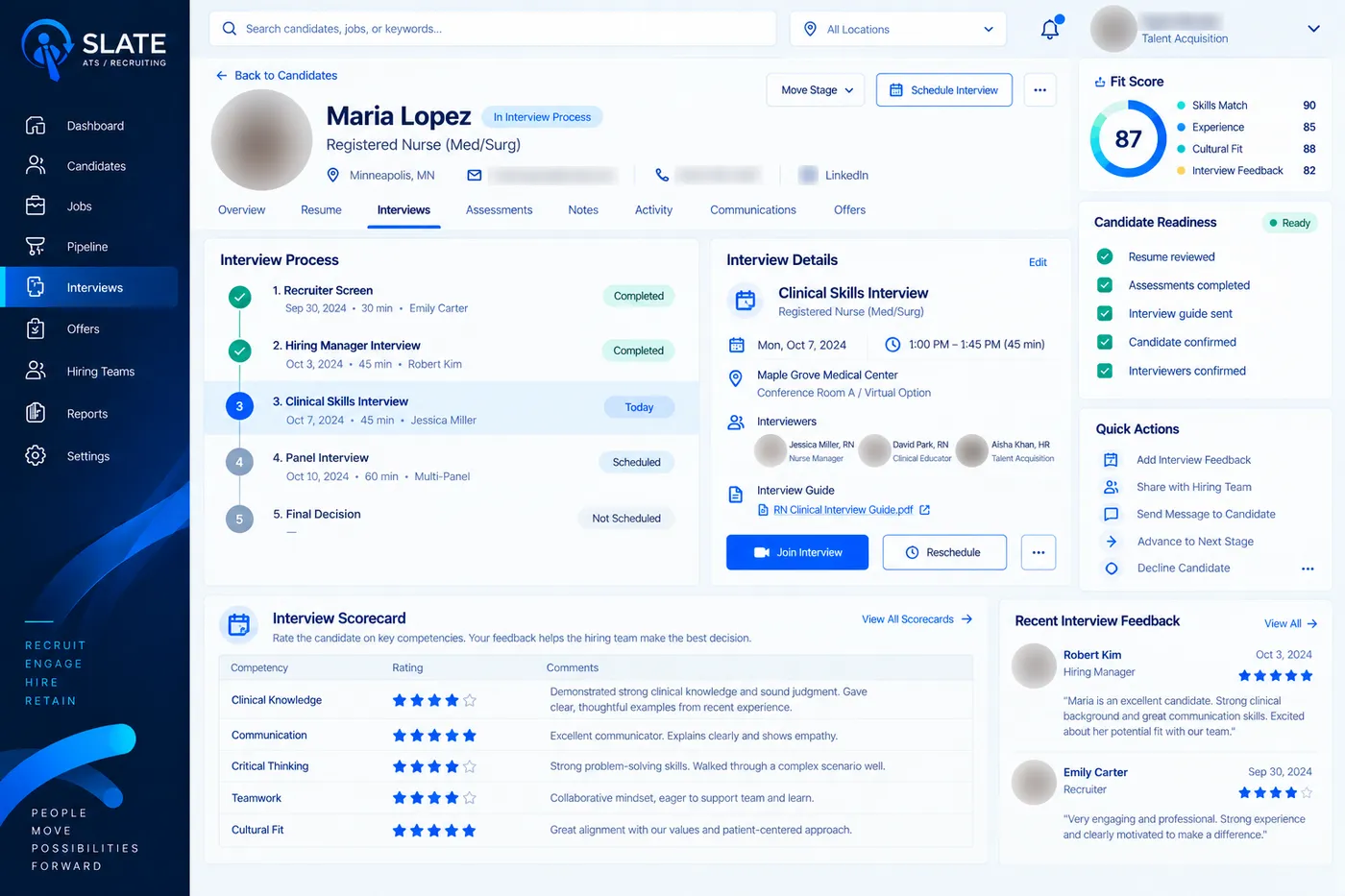 Example Slate screen: candidate profile