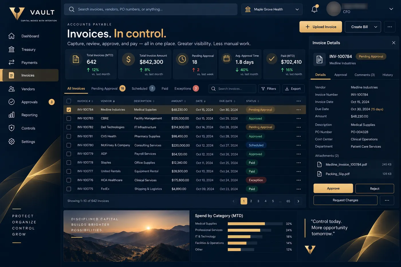 Example Vault screen: accounts payable invoice table